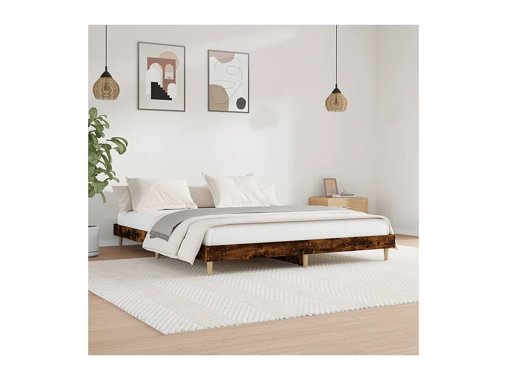 Lit-160x200 cm chêne fumé bois d'ingénierie EGGB33166