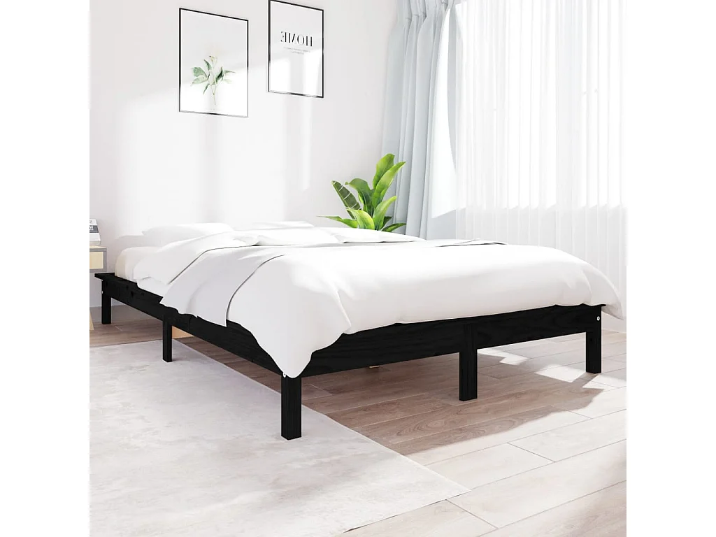 Lit-160x200 cm Noir Bois de pin massif EGGB60429