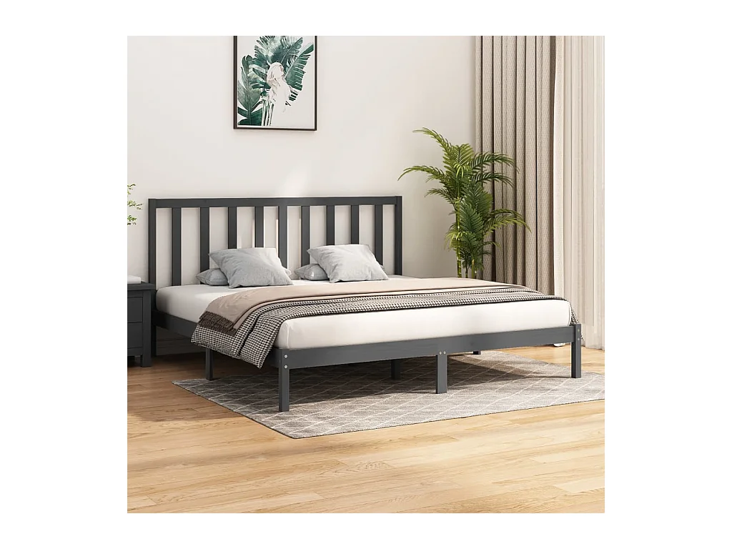 Cama 200x200 cm pinho maciço cinzento PT979596