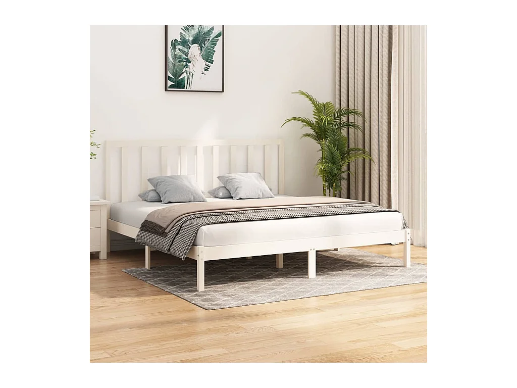 Lit-200x200 cm Blanc Bois de pin massif EGGB99429