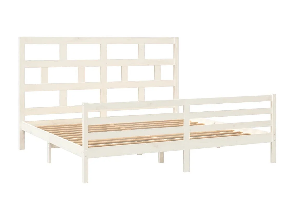 Cama 200x200 cm madeira de pinho maciça branco PT145752