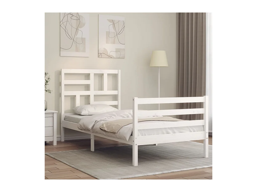 Lit-90x190 cm avec tête de lit blanc simple bois massif EGGB18500