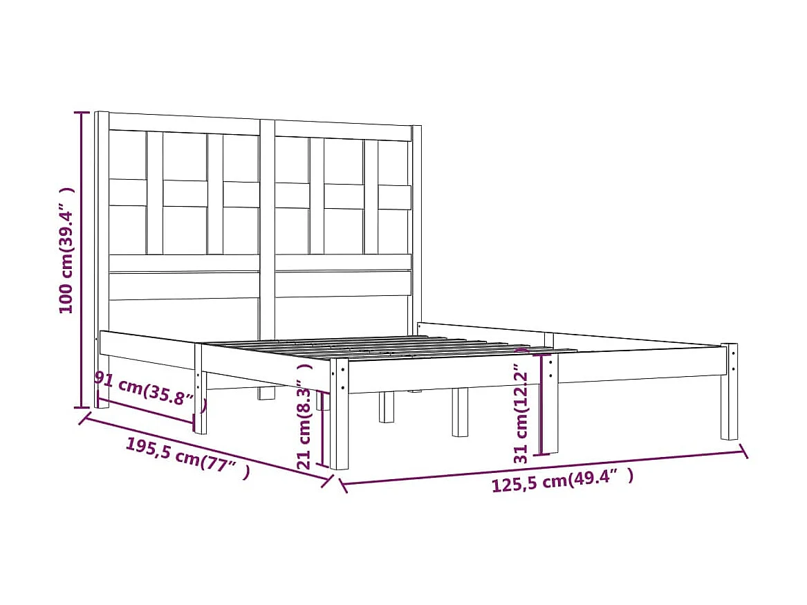 Lit-120x190 cm bois de pin massif petit double EGGB78525