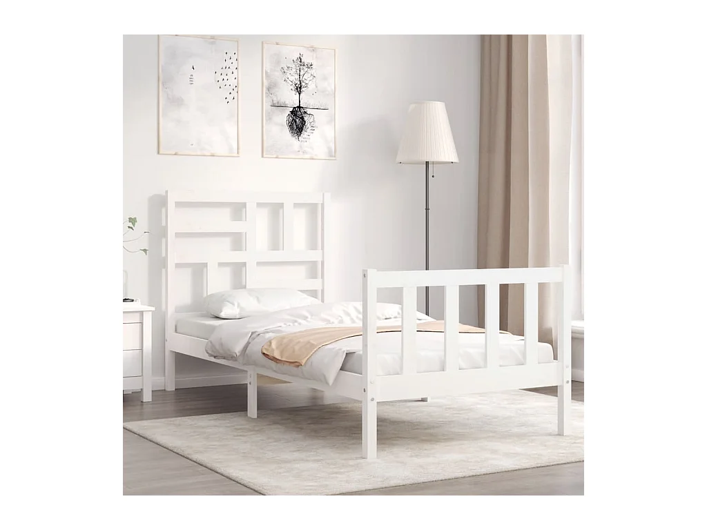 Lit-75x190 cm avec tête de lit blanc petit simple bois massif EGGB19878