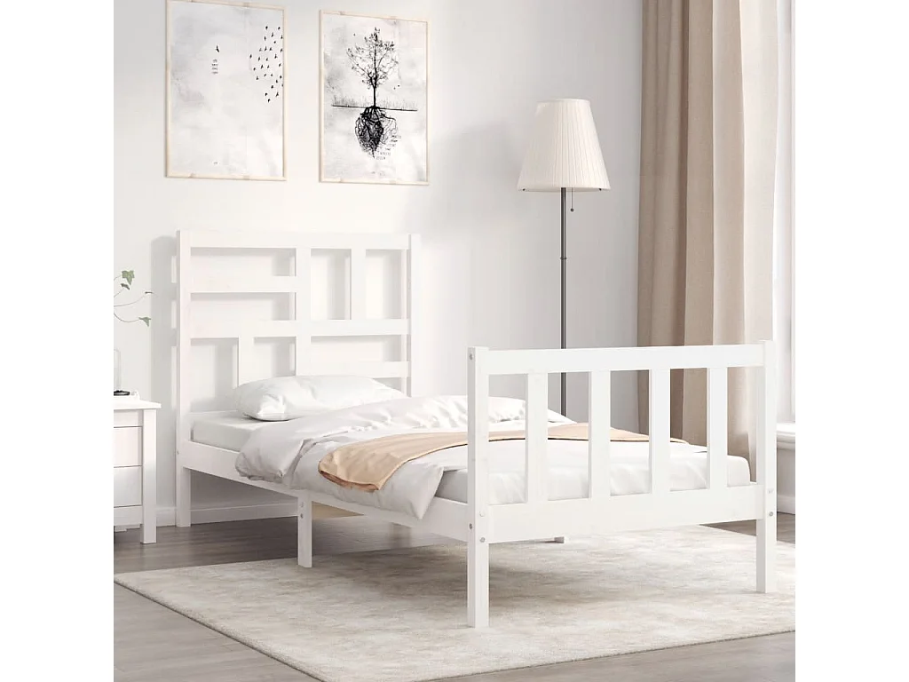 Lit-75x190 cm avec tête de lit blanc petit simple bois massif EGGB19878