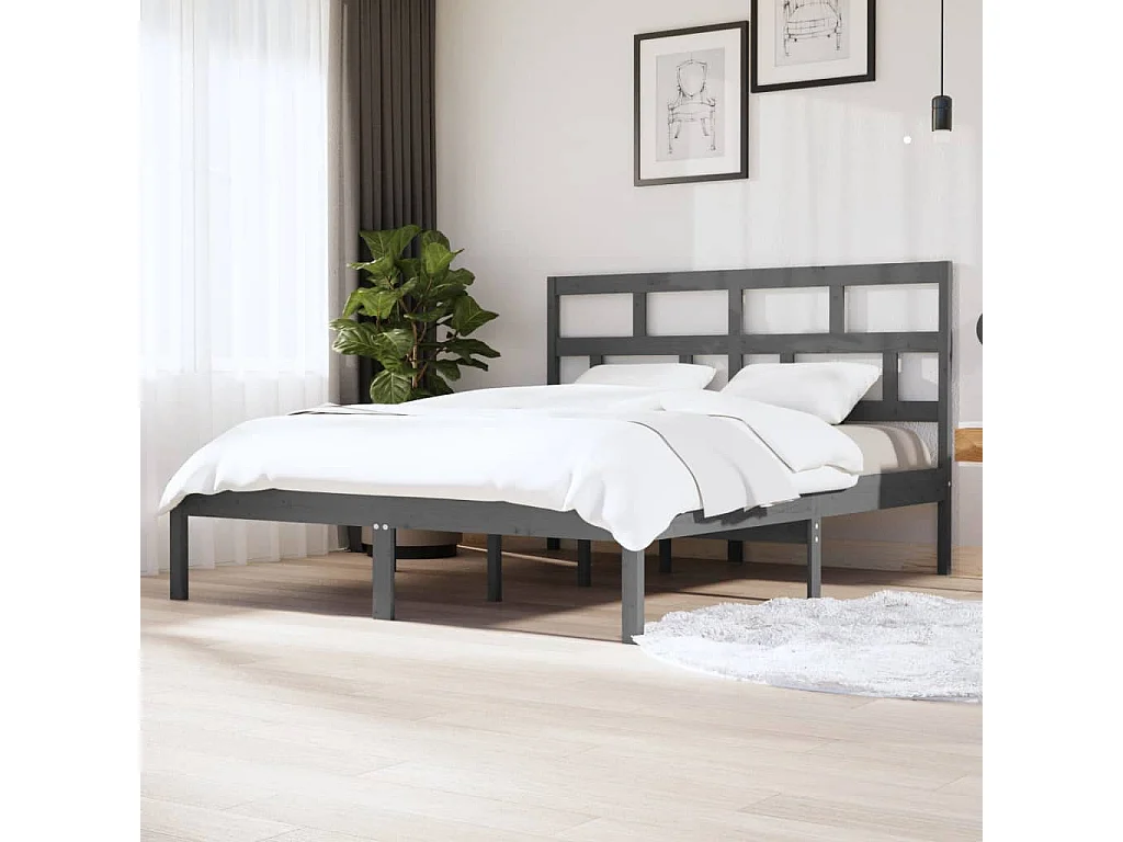 Lit-180x200 cm Gris Bois massif Super King EGGB37653