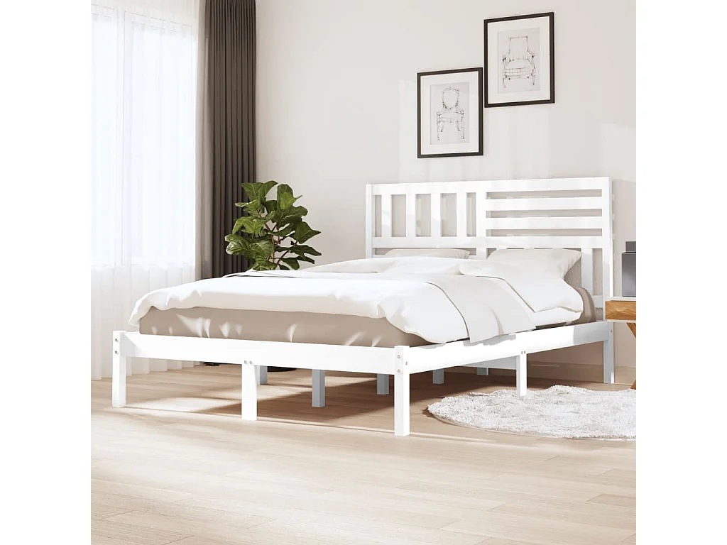 Lit-150x200 cm blanc très grand bois de pin massif EGGB34931