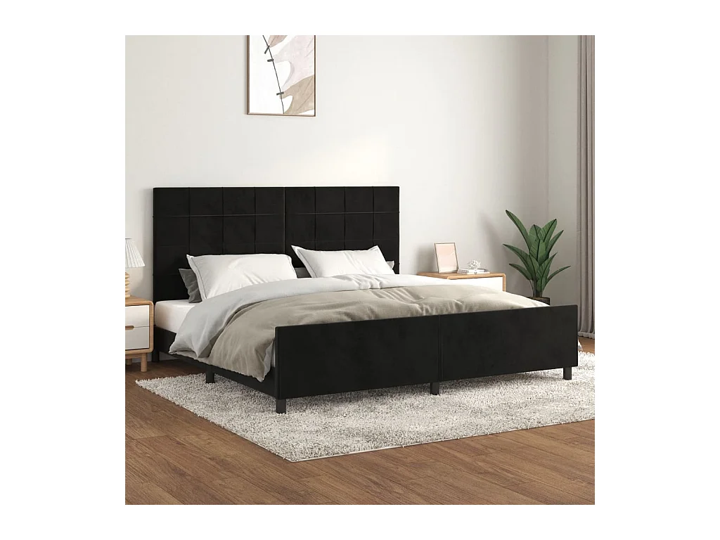 Lit-200x200 cm avec tête de lit Noir Velours EGGB58045