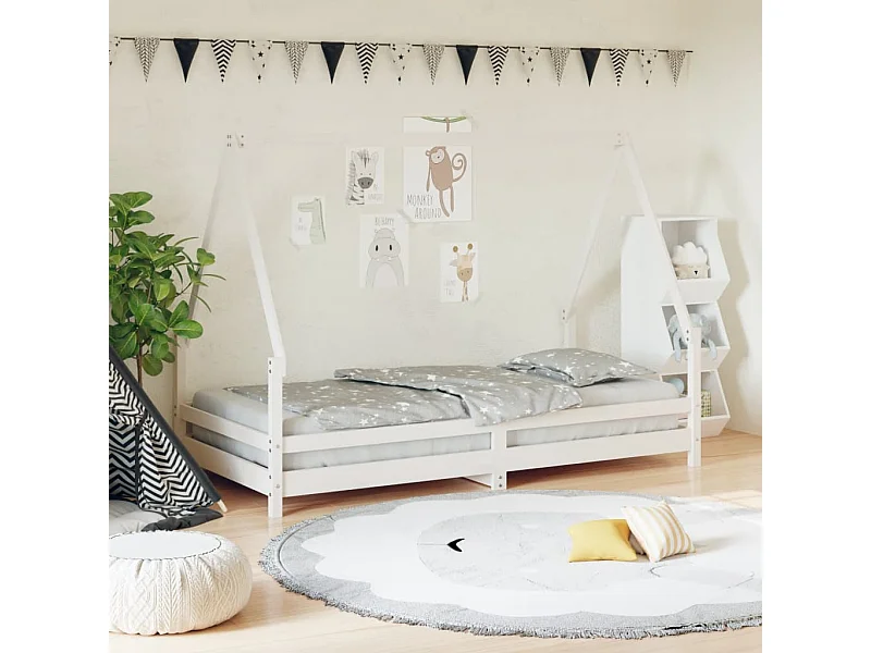 Kinderbedframe 90x190 cm massief grenenhout wit NL66075