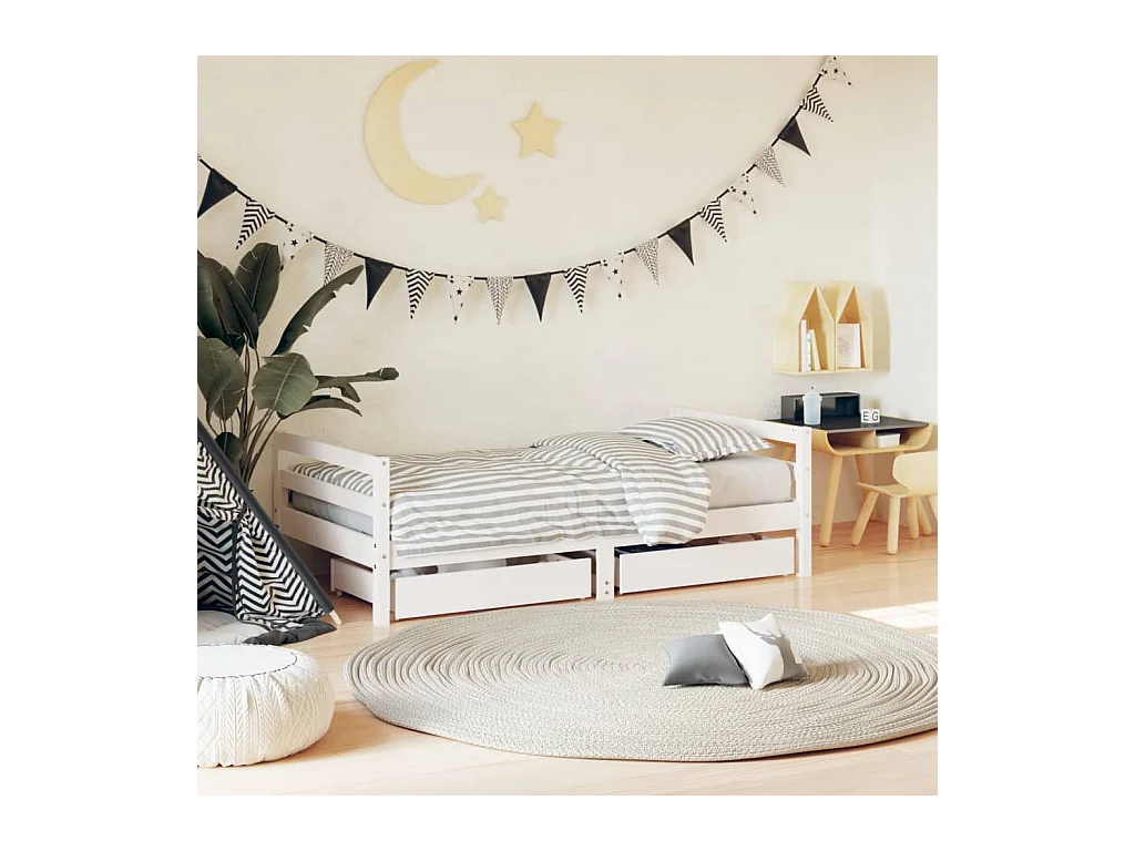 Lit-80x160 cm pour enfant tiroirs blanc bois pin massif EGGB71677