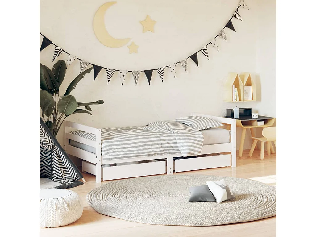 Lit-80x160 cm pour enfant tiroirs blanc bois pin massif EGGB71677