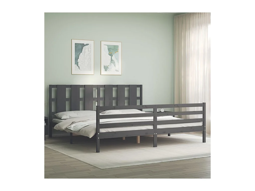 Lit-200x200 cm avec tête de lit gris bois massif EGGB54694