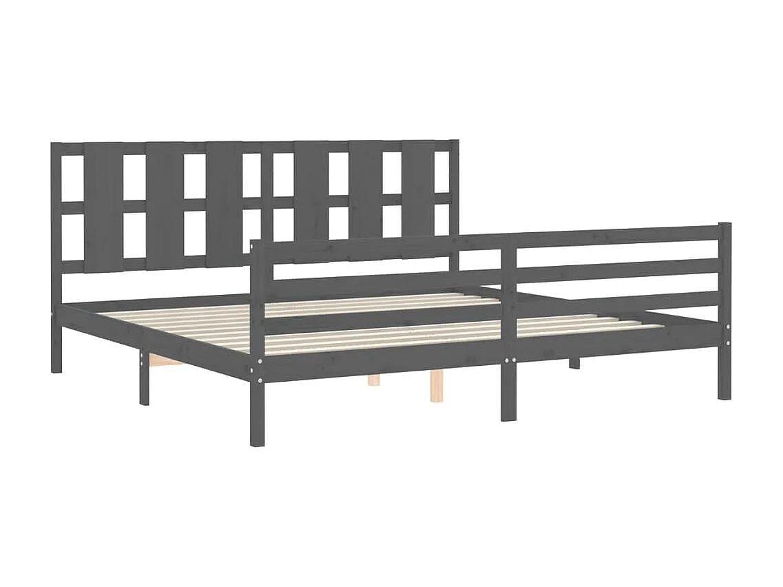 Lit-200x200 cm avec tête de lit gris bois massif EGGB54694