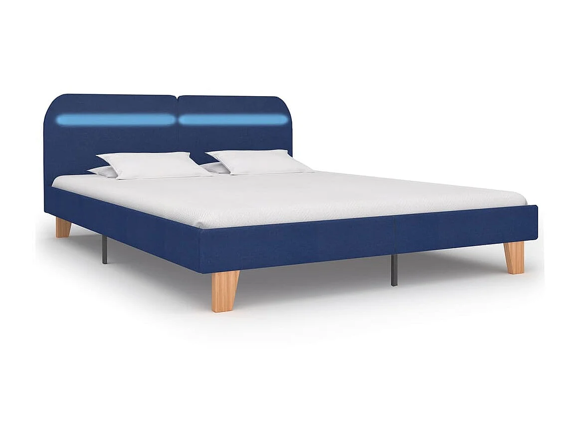 Cama 160x200 cm con LED tela azul ES94701
