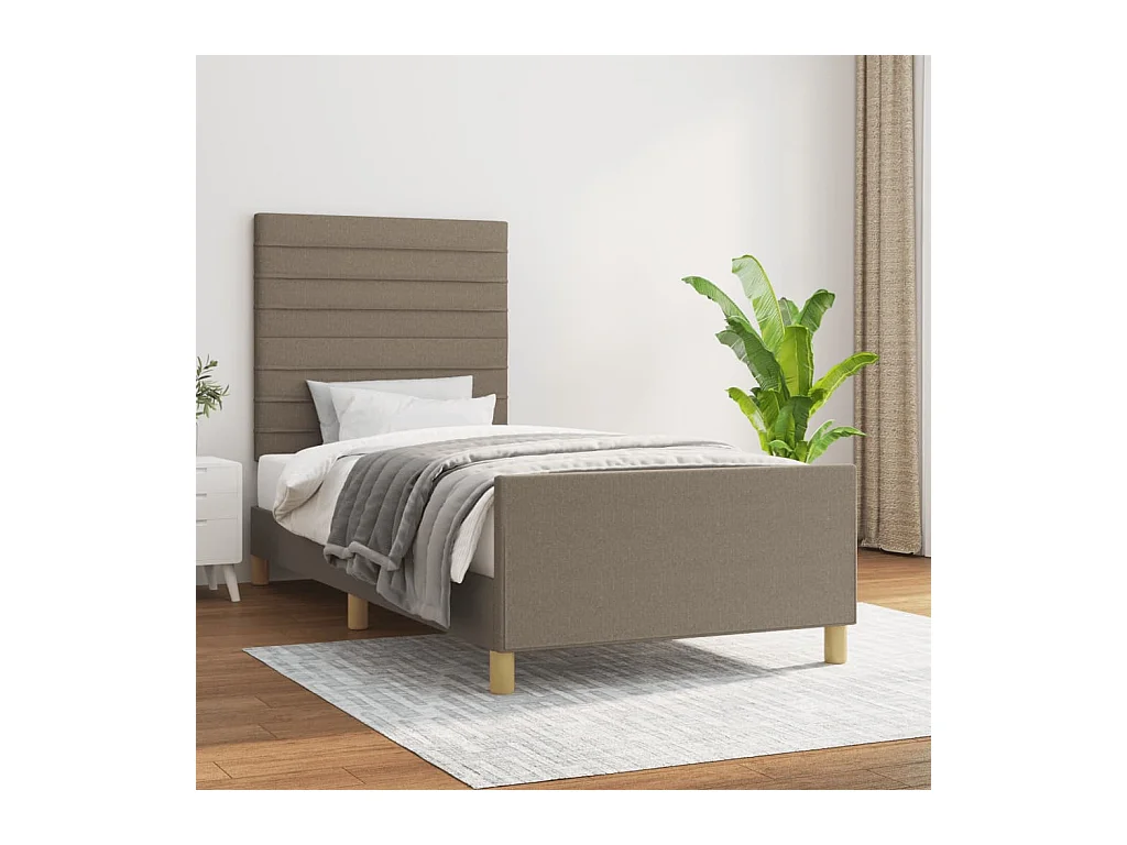 Lit-90x190 cm avec tête de lit Taupe Tissu EGGB97079
