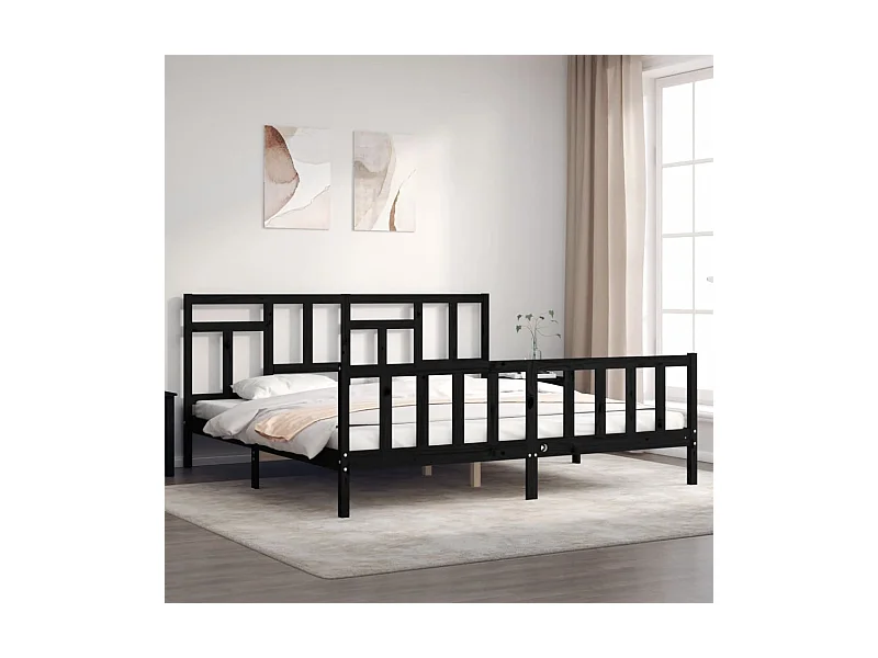 Lit-200x200 cm avec tête de lit noir bois massif EGGB44625