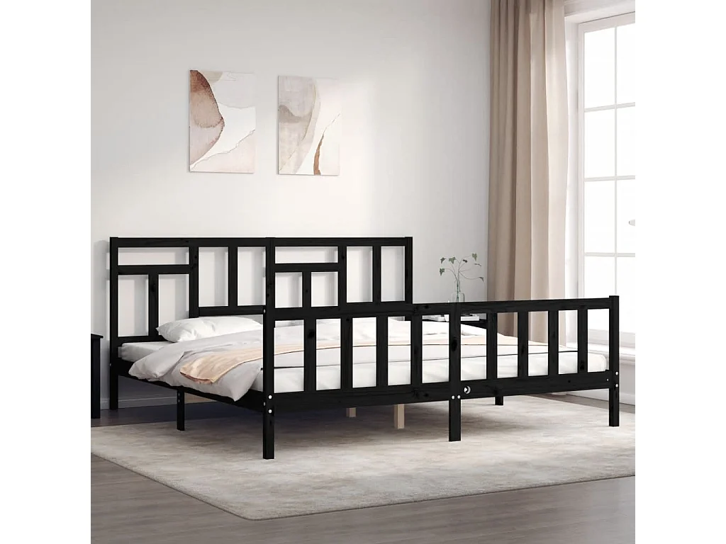 Cama com cabeceira 200x200 cm madeira maciça preto PT525548