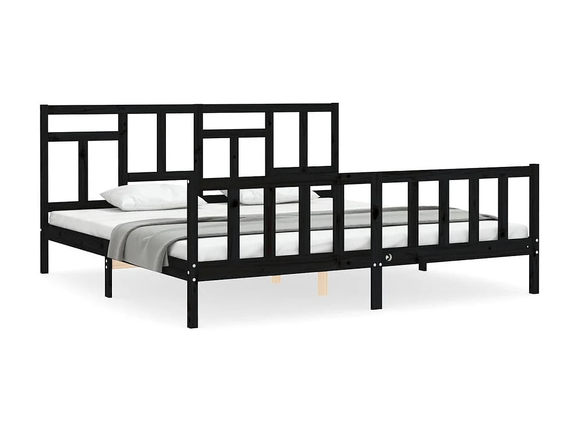 Cama com cabeceira 200x200 cm madeira maciça preto PT525548