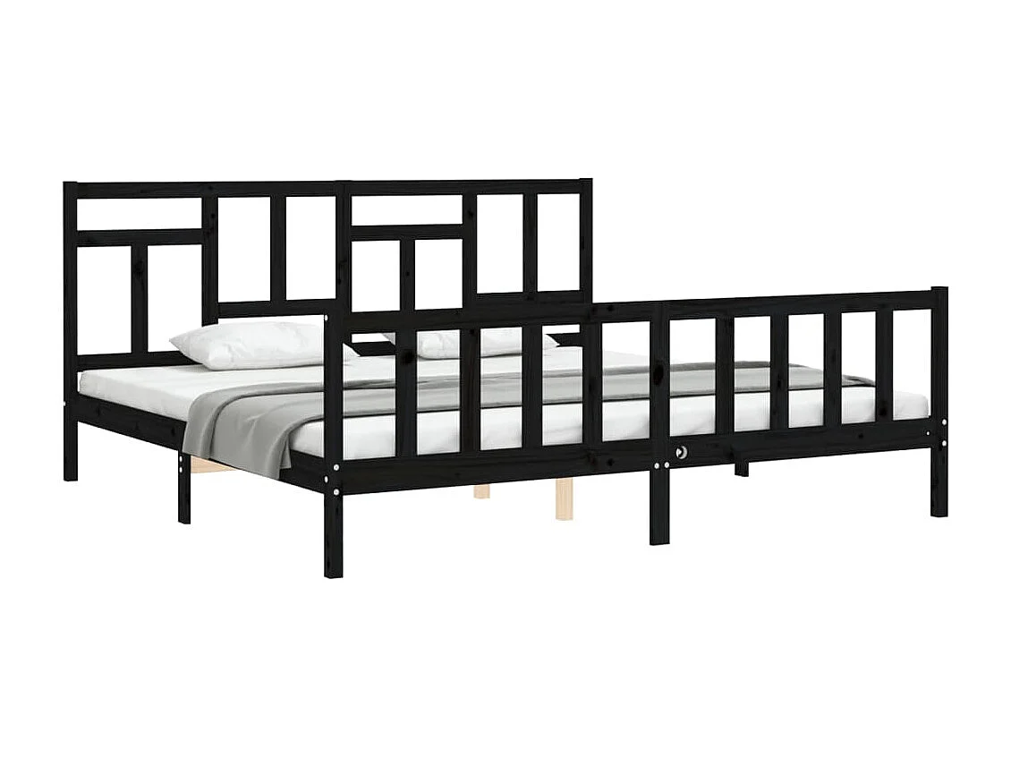 Cama com cabeceira 200x200 cm madeira maciça preto PT525548