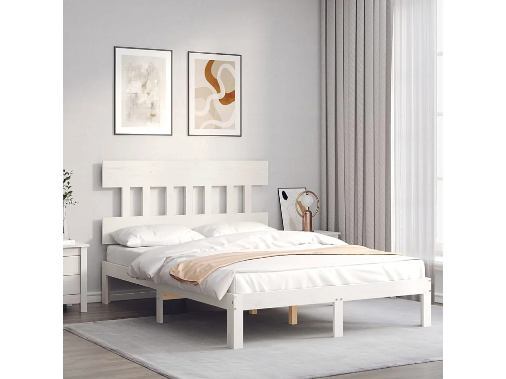 Lit-120x200 cm avec tête de lit blanc bois massif EGGB16801