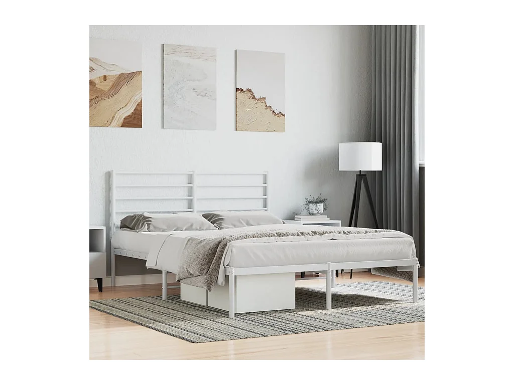 Lit-160x200 cm métal avec tête de lit blanc EGGB81638