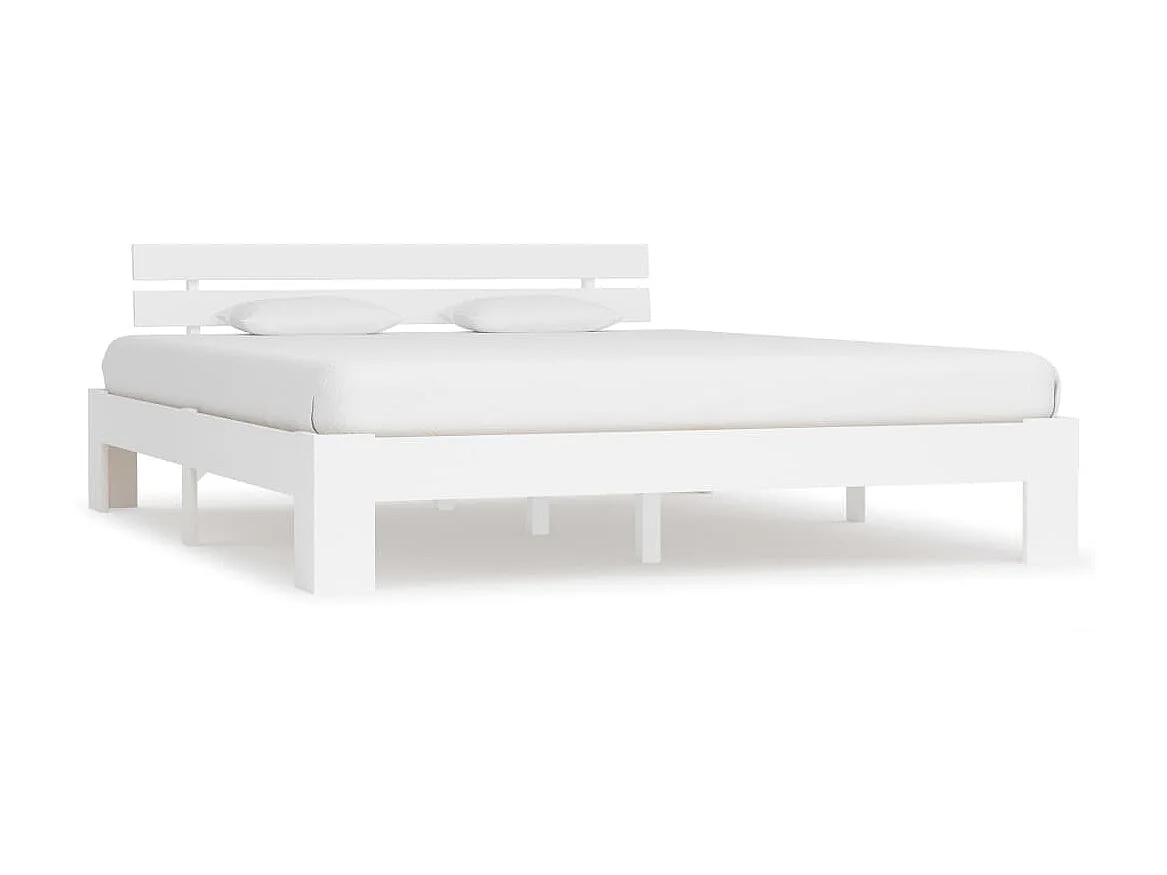 Cama com cabeceira 160x200 cm pinho maciço branco PT298916
