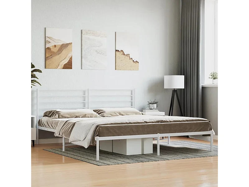 Cama com cabeceira 193x203 cm metal branco PT646462
