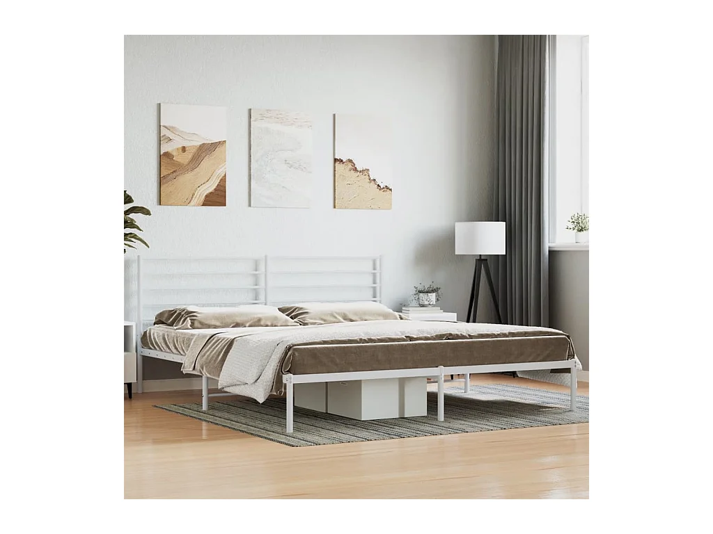 Cama 190x200 cm de metal con cabecero blanco ES32750