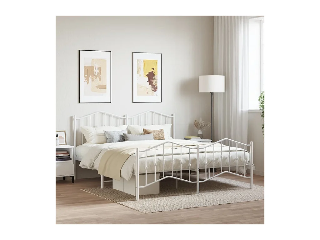 Cama 180x210 cm metal con cabecero y pie cama blanco ES77318