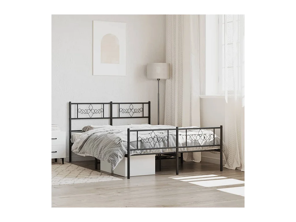Cama 140x200 cm cabecero y estribo metal negro ES21846