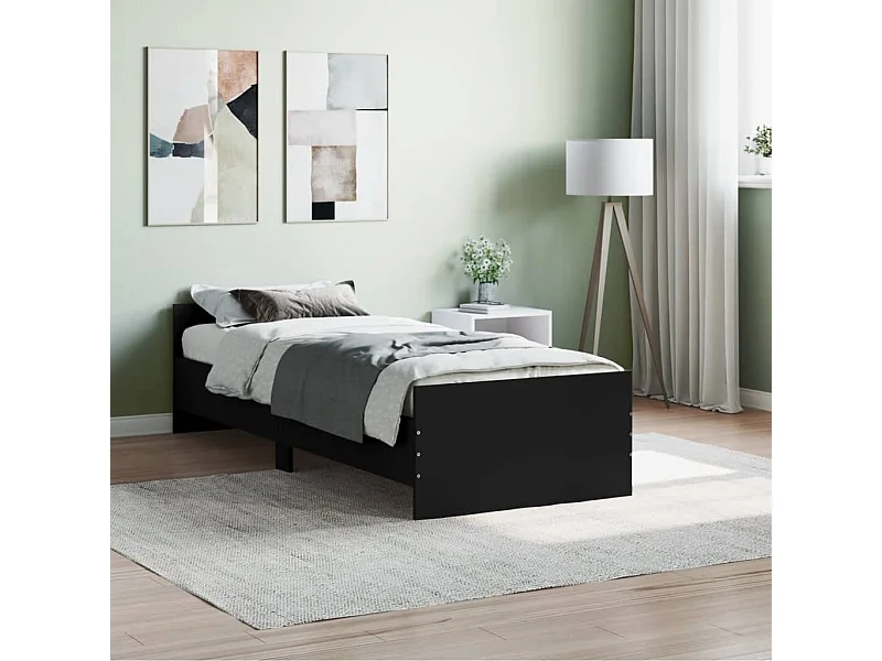 Lit-75x190 cm noir petit simple bois d'ingénierie EGGB24649