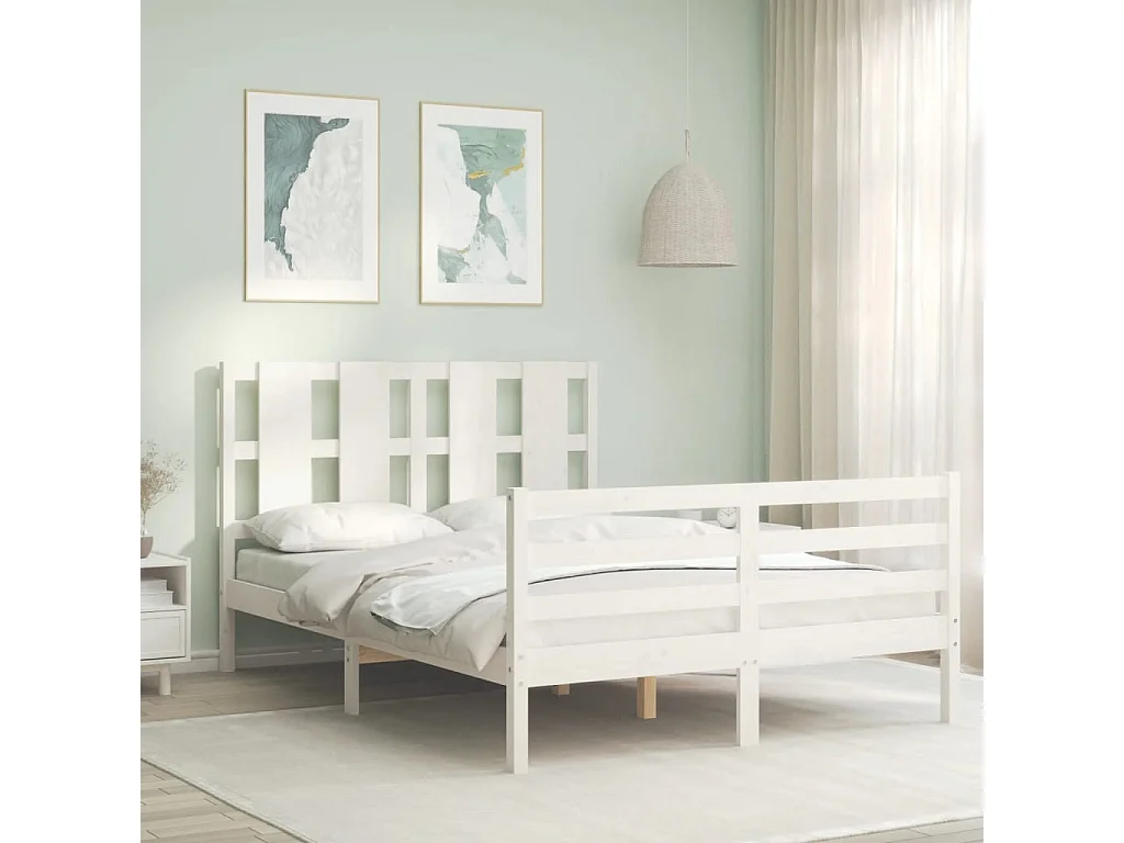 Lit-120x190 cm avec tête de lit blanc petit double bois massif EGGB95629