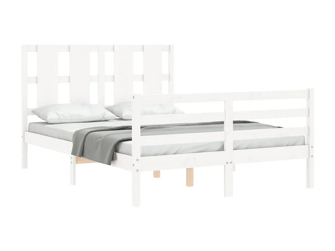 Bedframe met hoofdbord massief hout wit NL17492