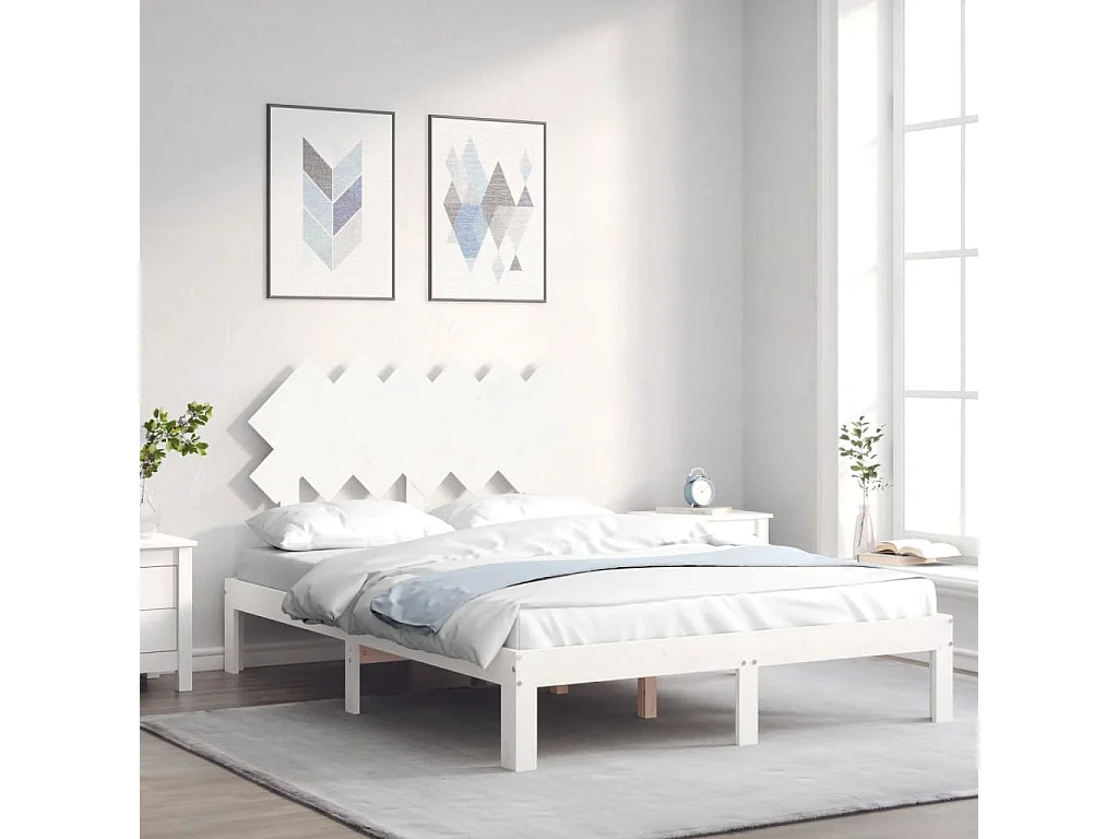 Lit-135x190 cm avec tête de lit blanc double bois massif EGGB44340