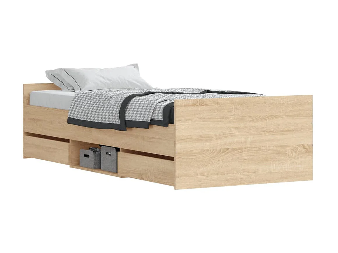 Cama c/ painéis de cabeceira e pés carvalho sonoma PT850223