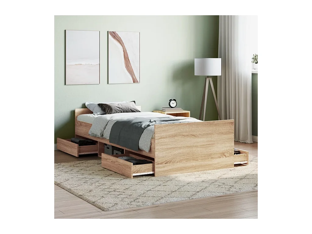 Lit-90x190 cm avec tête de lit/pied de lit chêne sonoma EGGB18283
