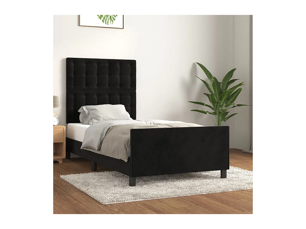 Lit-100x200 cm avec tête de lit Noir Velours EGGB83473