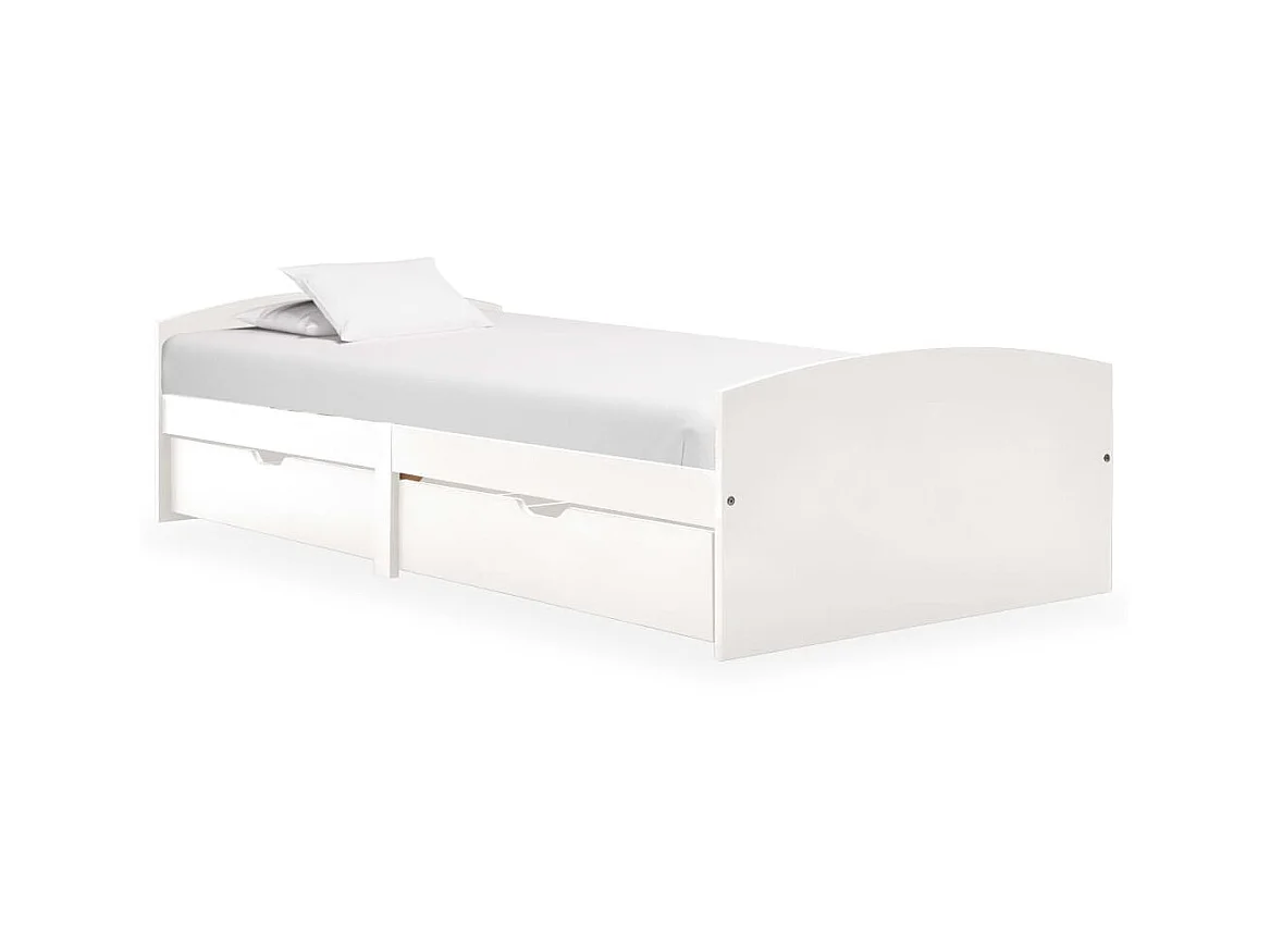 Cama 90x200 cm 2 cajones madera maciza pino blanca ES89253