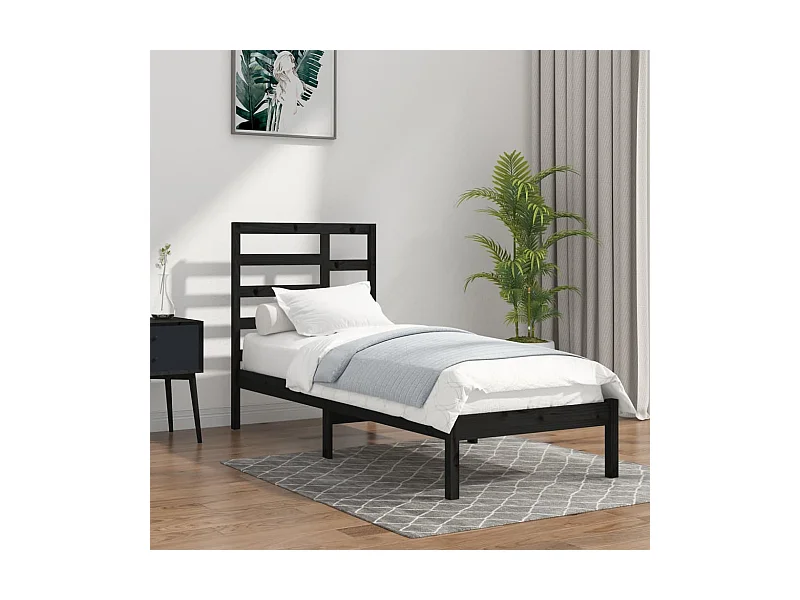 Lit-75x190 cm Noir Bois massif Petit simple EGGB43297