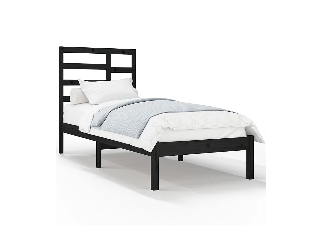 Lit-75x190 cm Noir Bois massif Petit simple EGGB43297