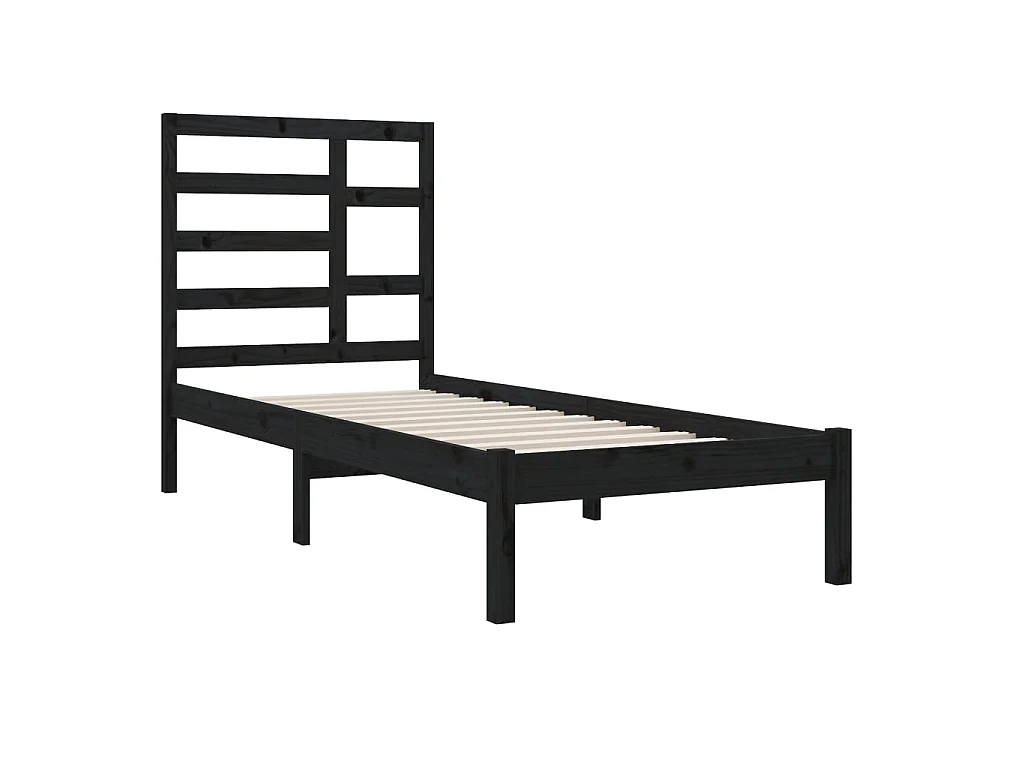 Lit-75x190 cm Noir Bois massif Petit simple EGGB43297