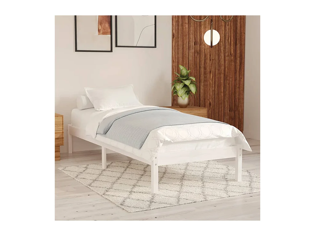 Lit-100x200 cm Blanc Bois de pin massif EGGB35242