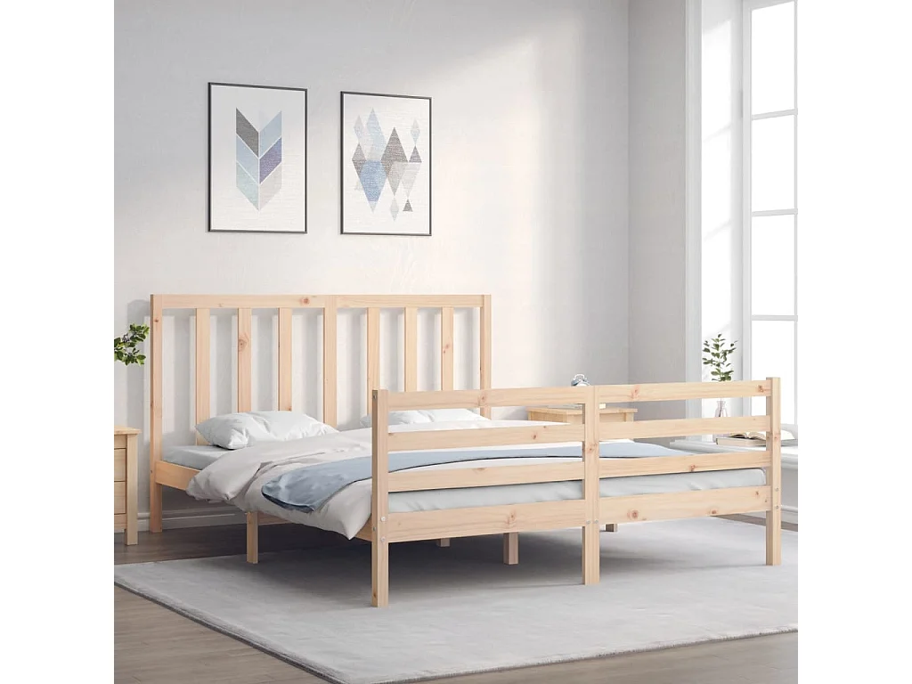 Lit-160x200 cm avec tête de lit bois massif EGGB11486