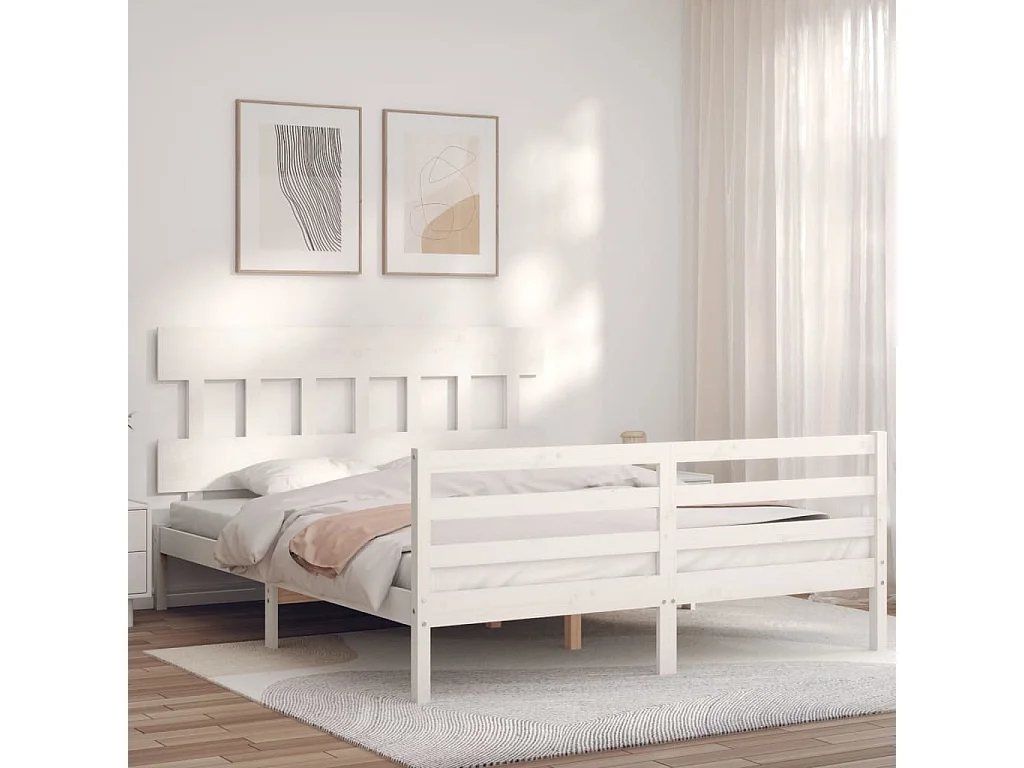 Bedframe met hoofdbord massief hout wit 160x200 cm NL77628