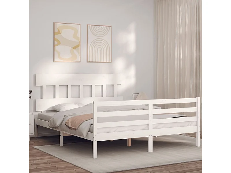 Bedframe met hoofdbord massief hout wit 160x200 cm NL77628