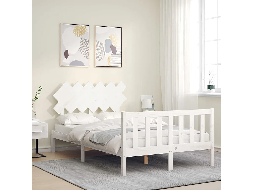 Lit-135x190 cm avec tête de lit blanc double bois massif EGGB13131