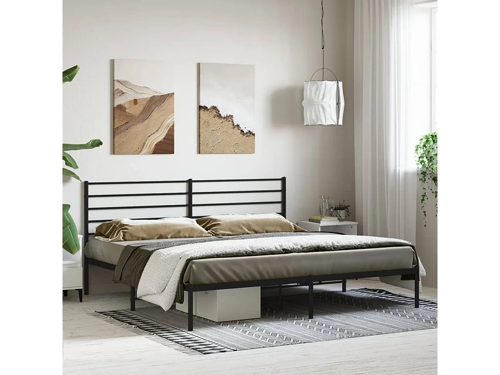 Cama com cabeceira 193x203 cm metal preto PT647579