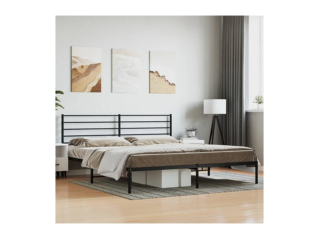 Lit-193x203 cm métal avec tête de lit noir EGGB50021