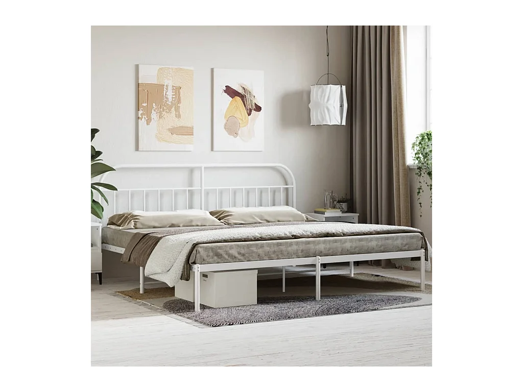 Bedframe met hoofdbord metaal wit 193x203 cm NL39972