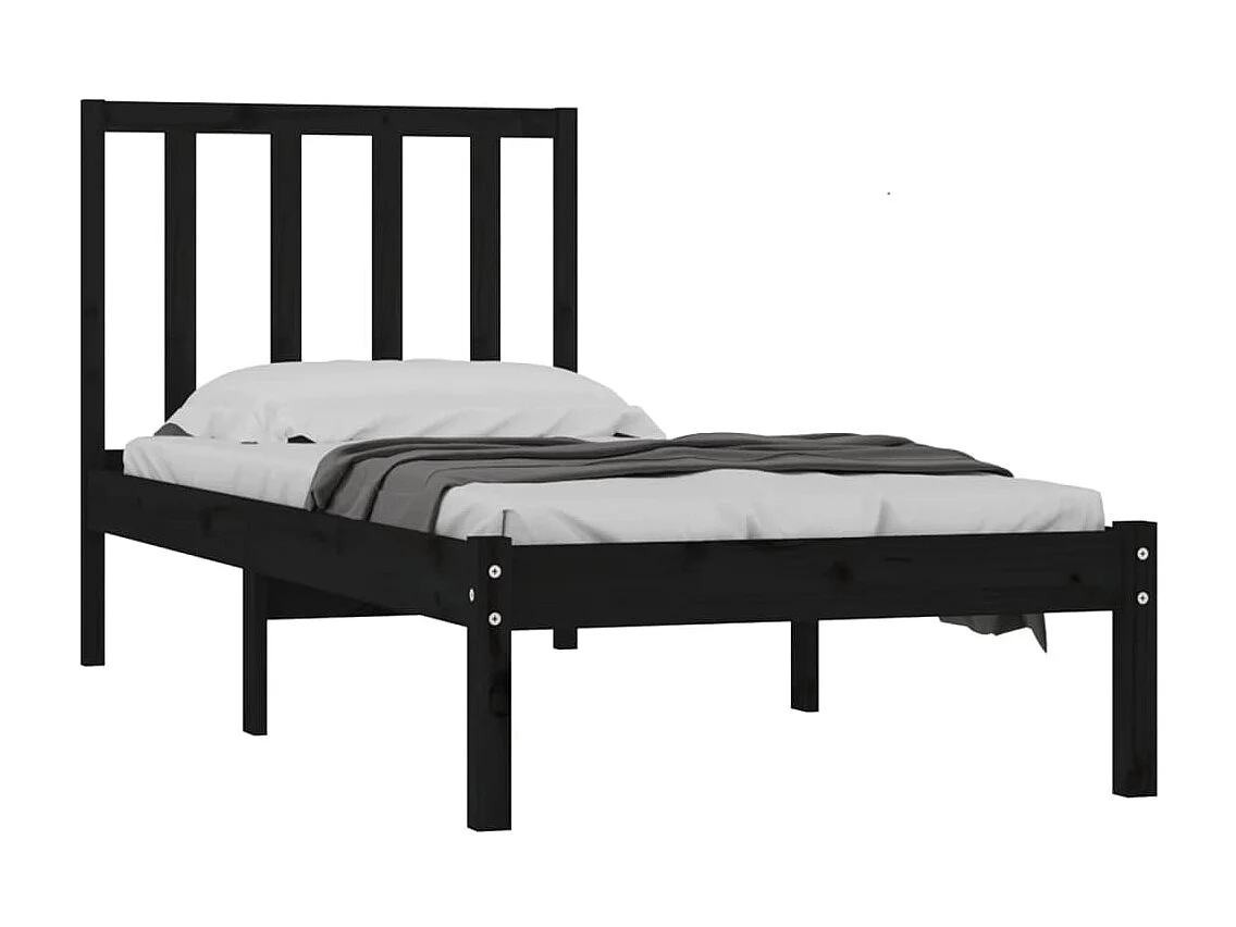 Lit-75x190 cm Noir Bois de pin massif Petit simple EGGB78046